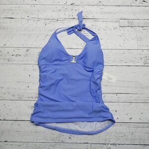 Helen Jon Shell Tankini Swim Top‎ Womens XL Blue St Kitts Halter Ruched USA NWT